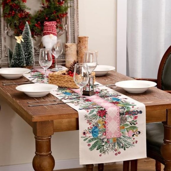 Festive Nutcracker Table Runner - Pink and White - Picture 14 of 16